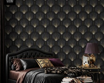 Dark Maximalist Bedroom Wallpaper Mockup PSD, Black Luxury Interior Blank Wall Mockup, Smart Object, Photoshop, Canva PNG, Digital Download