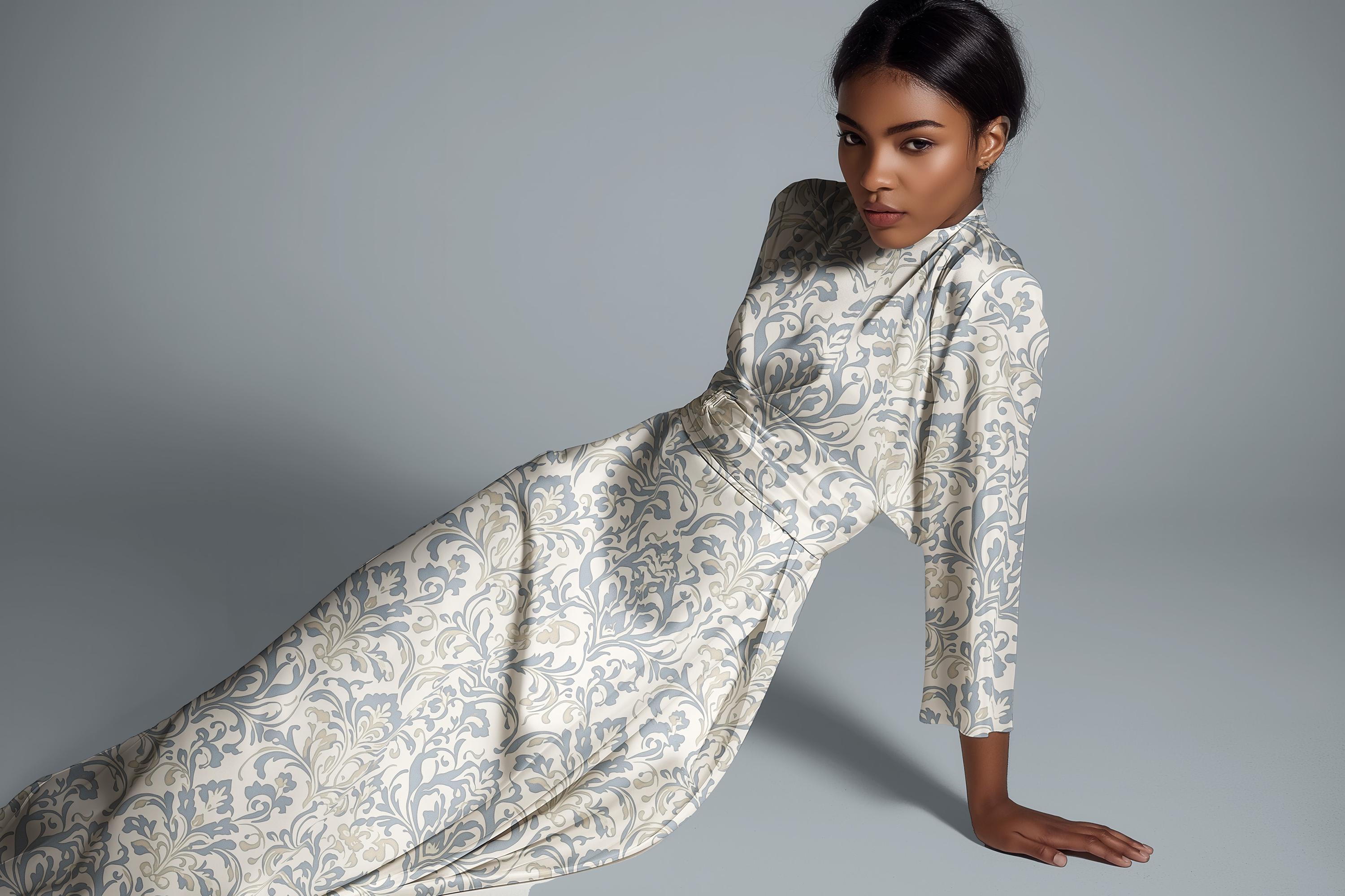 long dress mockup Silk Maxi Dress Mockup (PSD), Long Sleeve Clothing Fabric Model Mock-up,  Adjustable Color Textile Template, Seamless Surface Pattern Preview