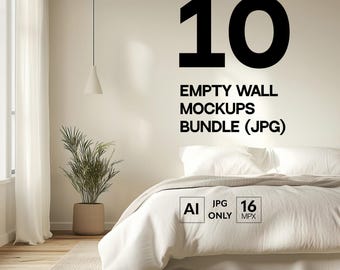 10 Beige Blank Wall Mockup Bundle, Sunny Bedroom Wall Mock-up Bundle JPG, Boho Aesthetic Backdrop Set for POD Business, Poster Template Pack