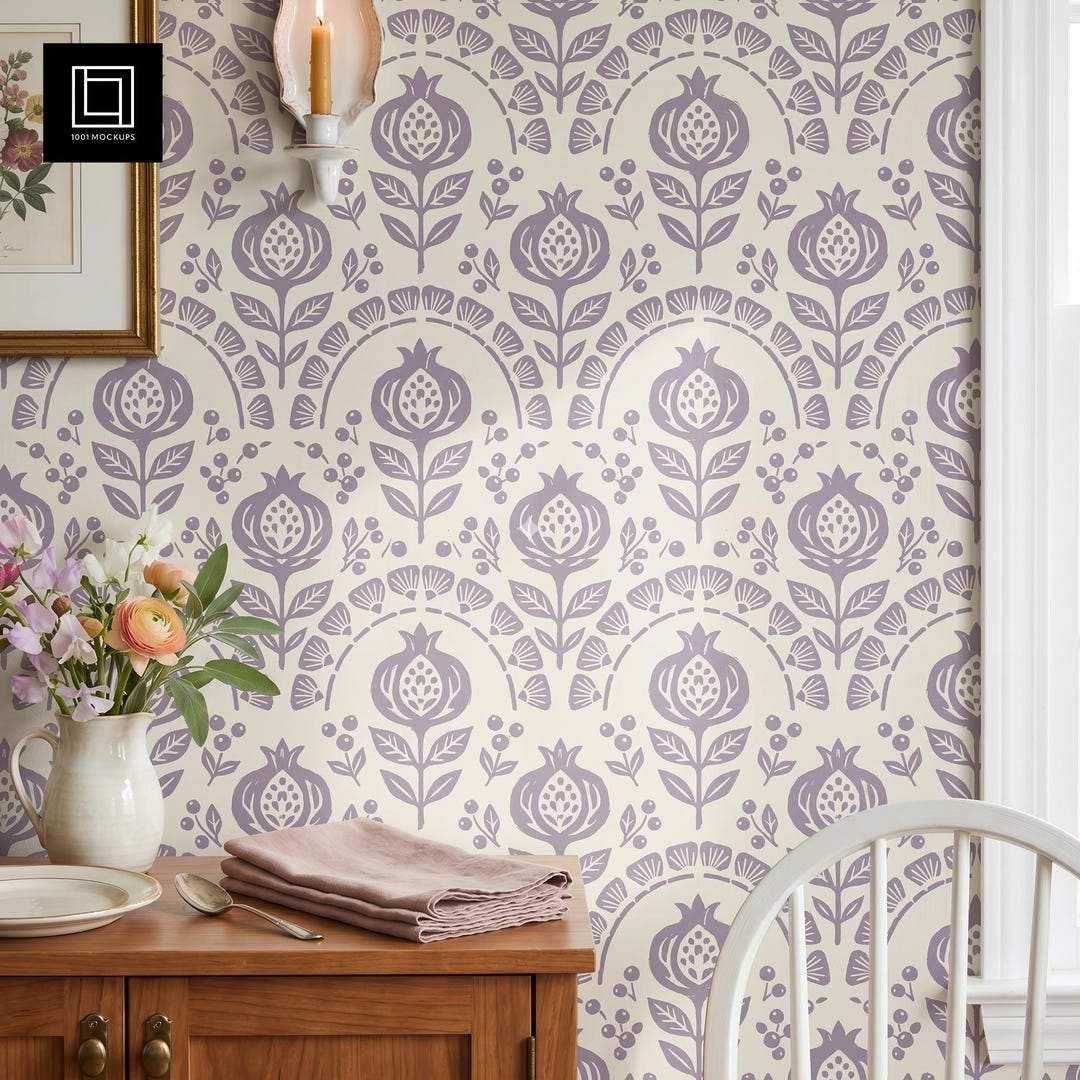 Digital Grandmillennial Dining Room Wallpaper Mockup | Editable Custom ...
