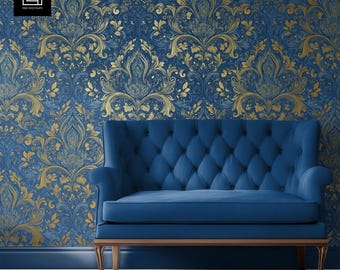 Velvet Sofa Wallpaper Mockup | Editable Gold Foil Effect| Customizable Sofa Color Digital Scene | PSD PNG for Photoshop and Canva