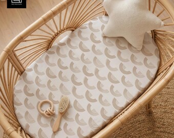 Maquette de drap pour lit de bébé | Intérieur de chambre de bébé bohème | Modèle numérique modifiable pour décoration de chambre d'enfant PSD PNG pour Photoshop et Canva