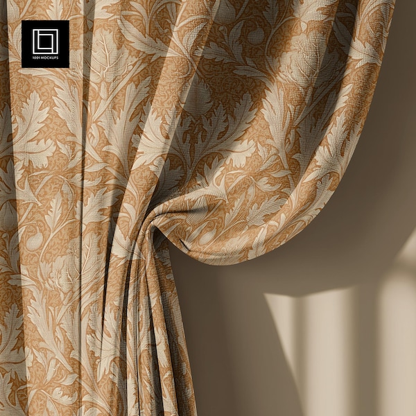 Heavy Fabric Curtain Mockup (PSD), Realistic Seamless Pattern Preview, Adjustable Color Shade Template, Home Textile Design Display Showcase