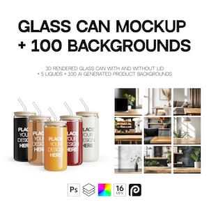 Glass can mockup bundle, 16 oz Sipper glass mockup, Libbey glass mockups, Glass tumbler mock-up (PSD, smart object, shadows and highlights)