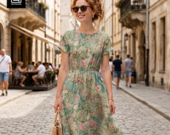 Long Summer Dress Mockup PSD, Realistic Fabric Model Mock-up, Closeup Natural Textile Photoshop Template, Clothing Seamless Pattern Preview