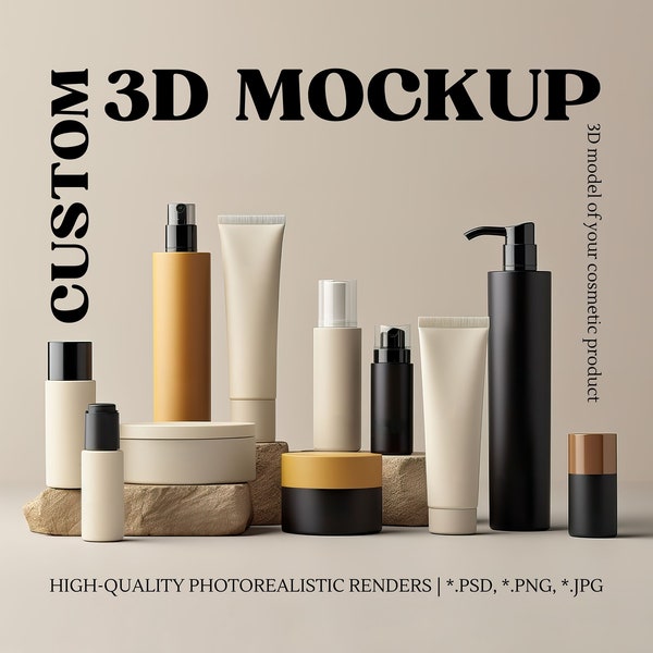 Custom cosmetic product 3D mockup, custom mockup, beauty product packaging 3D model