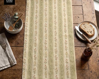 Rustic Table Runner Mockup PSD, Farmhouse Fabric Textile, Photoshop Smart Object PSD, Table Linen Seamless Pattern, Natural Wood, Warm Tones