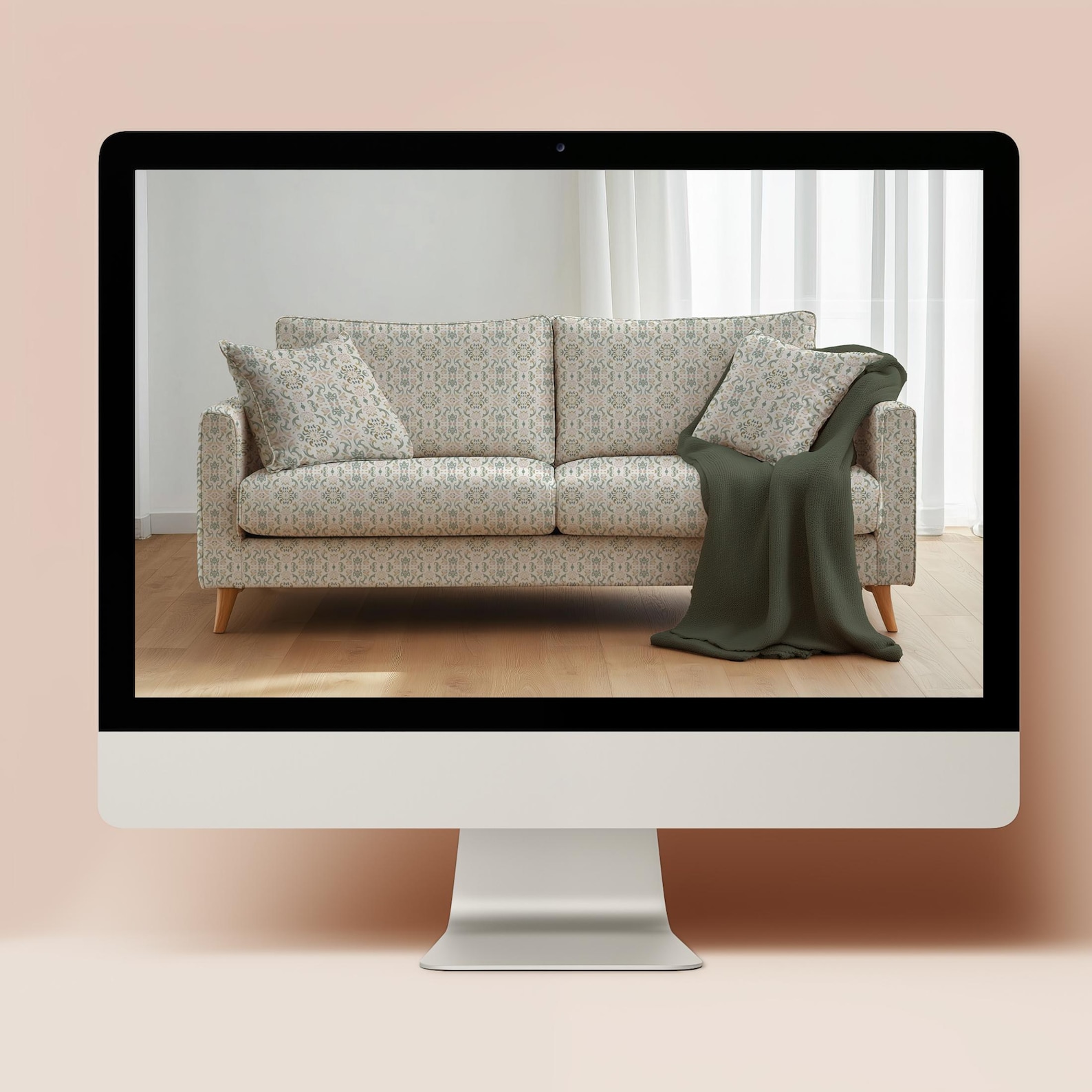 Upholstery Fabric Mockup (PSD), Editable Fofa With Blanket and Pillows ...