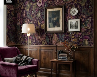 Dark Vintage Living Room Wallpaper Mockup PSD, Wooden Wainscotting, Classic Interior Smart Object, Photoshop Mockup Digital Download