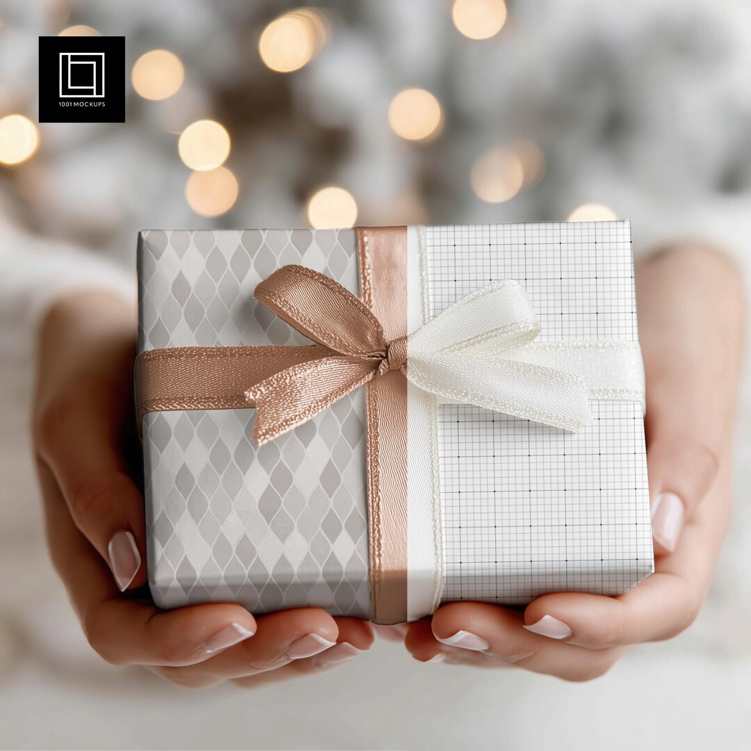 Digital Wrapping Paper Mockup Gift Box & Female Hands | Adjustable ...