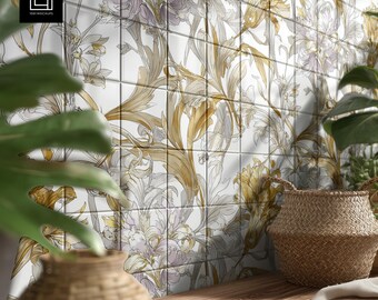 Mockup keuken betegelde muur | Witte vierkante tegelachtergrond | Bewerkbaar digitaal mock-up | Direct PSD downloaden voor Photoshop en Photopea