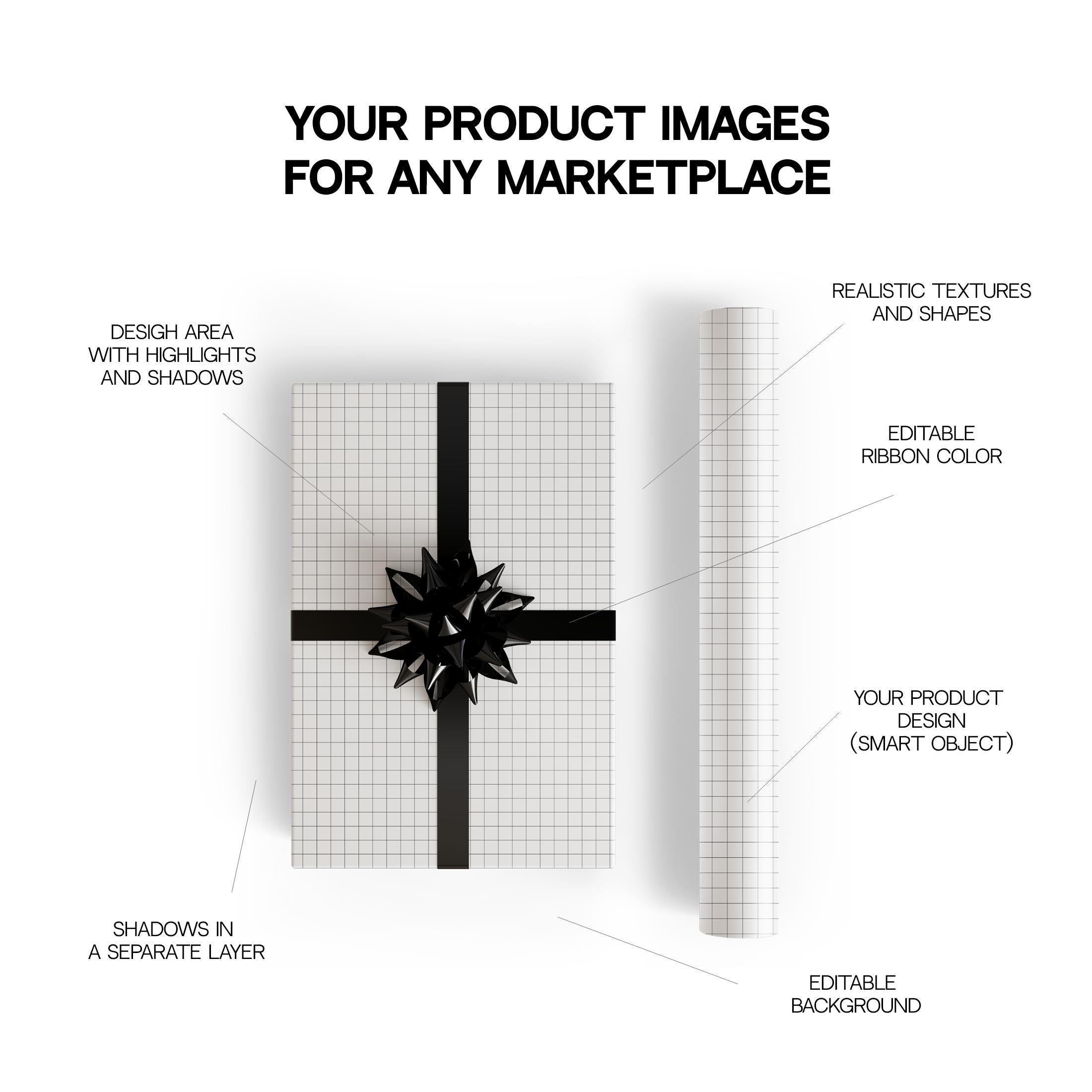 Layout Wrapped Editable Wrapping Paper Roll 3D Mockup (photoshop+canva), Digital Paper Pattern ...
