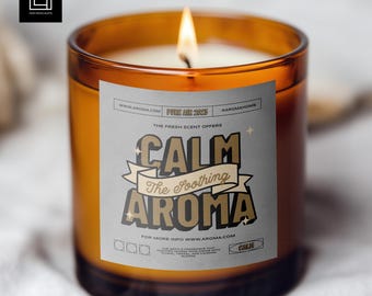Any Label Amber Candle Mockup (Adjustable PSD), Boho Lifestyle Scented Candle Label Template, Realistic Customizable POD Product Photograph