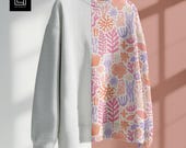 Cotton Sweatshirt Mockup PSD, Long Sleeve Clothing Fabric Model Mock-up, Sweater Natural Textile Template, Surface Seamless Pattern Preview