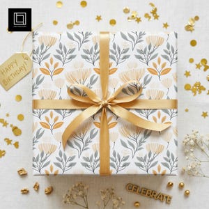 Editable Birthday Gift Box Mockup | Gold Ribbon & Customizable Present Wrap | Digital Party Gift Template | PSD PNG for Photoshop and Canva