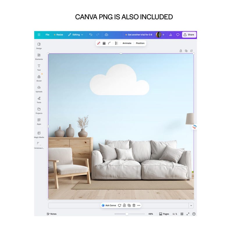 Beige Living Room Wallpaper Mockup Template | Editable Emboss Effect ...
