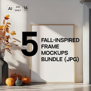 Herbst-inspirierter leerer Rahmen Mockup-Bundle, Herbst-Innenraum-Poster Mockup-Set (5 JPG), leerer Druck Bodenansicht POD-Vorlage Wohnkulturszene