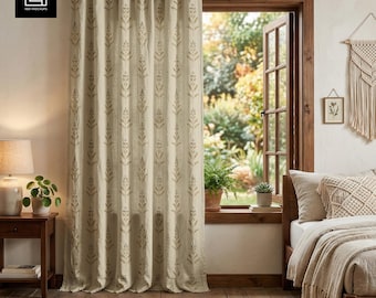 Maquette de rideau en lin | Intérieur de chambre bohème | Modèle numérique modifiable | Maquette de décoration de rideaux de fenêtre | PSD PNG pour Photoshop et Canvas