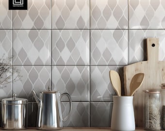 Mockup keukenbacksplash met witte vierkante tegels | Hedendaagse betegelde muurscène | Bewerkbare PSD PNG JPG voor Photoshop en Canva