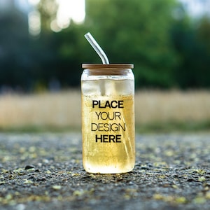 Libbey glass mockups, glass can mockup, real photo 16 oz Sipper glass mockup, beer can glass mockup instant download (PSD, smart object)