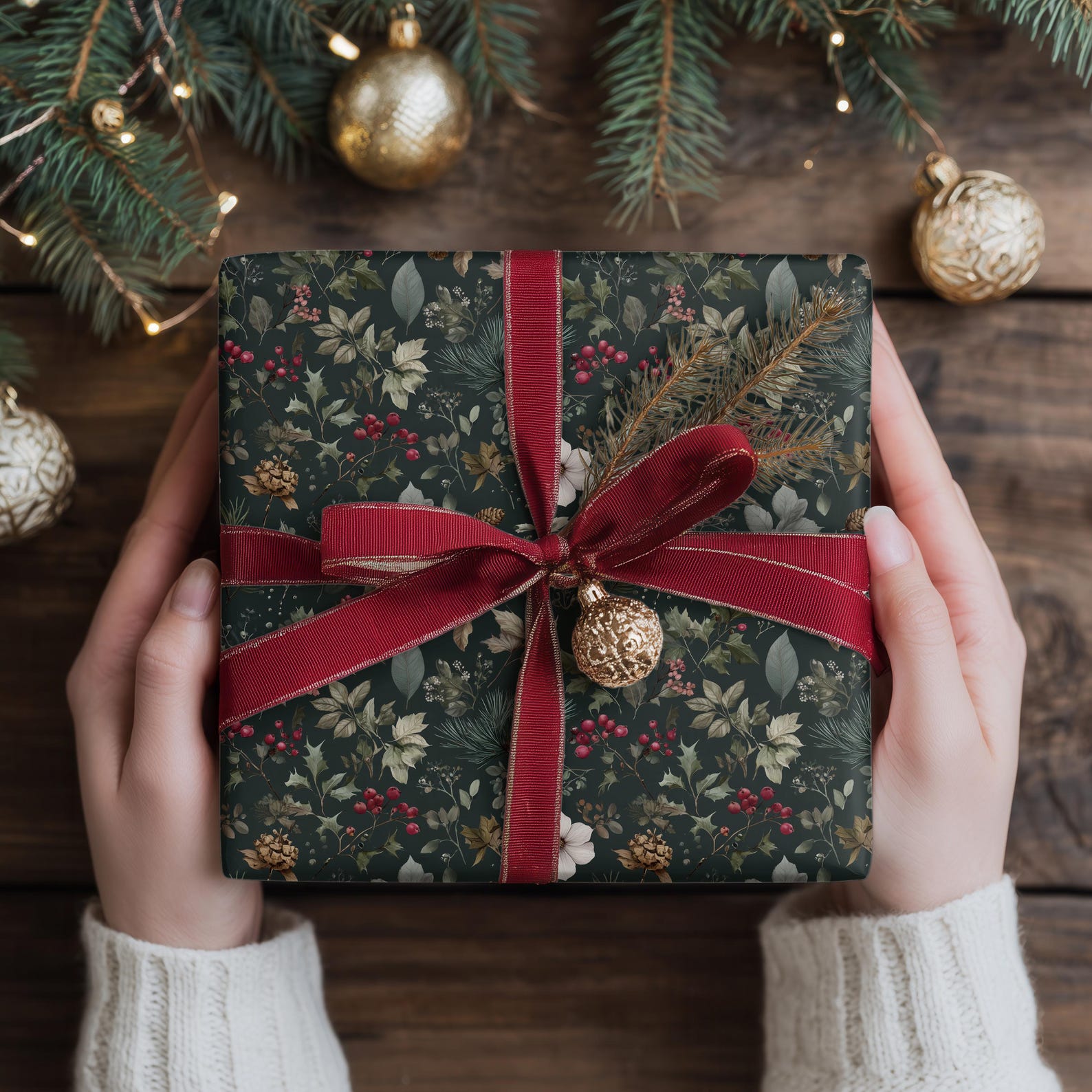 Digital Christmas Wrapping Paper Mockup | Vintage Gift Box in Female ...