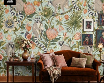 Maximalist Living Room Wallpaper Mockup PSD, Sofa Color Adjustment, Dark Velvet Interior, Smart Object Photoshop, Pattern Designer POD