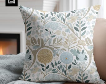 Square Pillow Mockup (PSD), Fabric Seamless Pattern Preview, Textile Cushion In Contemporary Interior, Throw Pillow POD Pillowcase Template