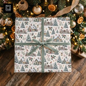 Weihnachtspapier-Mockup, Geschenkbox-PSD, Photoshop-Smartobjekt, nahtloses POD-Muster, anpassbare Bandfarbe, festliche Szene