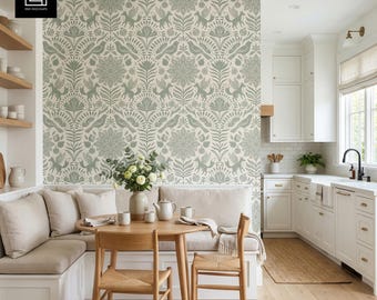 Farmhouse Kitchen Wallpaper Mockup PSD, Accent Wall Smart Object, Modern Scandi Interior, Digital Download
