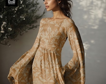 Evening Gown Dress Mockup (PSD), Long Sleeve Clothing Fabric Model Realistic Mock-up, Textile Template, Seamless Surface Pattern Preview