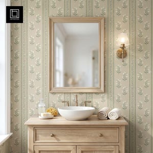 Farmhouse Bathroom Wallpaper Mockup PSD, Boho Vanity Wall Tile Scene, Smart Object Photoshop Mockup, Digital Download, Seamless Pattern