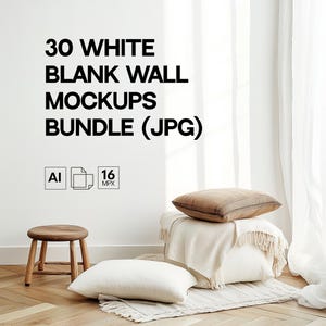Weißes Wand-Mockup-Bundle, Sonniges leeres Wand-Mockup-Bundle 30 JPGs, minimaler ästhetischer Hintergrund für POD Business, Poster-Vorlage