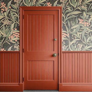 Cottagecore Wallpaper Mockup (Photoshop PSD), Leere Wand Muster Mockup, Retro Interior Peel-and-Stick Wandverkleidung Aufkleber Vorschau Vorlage