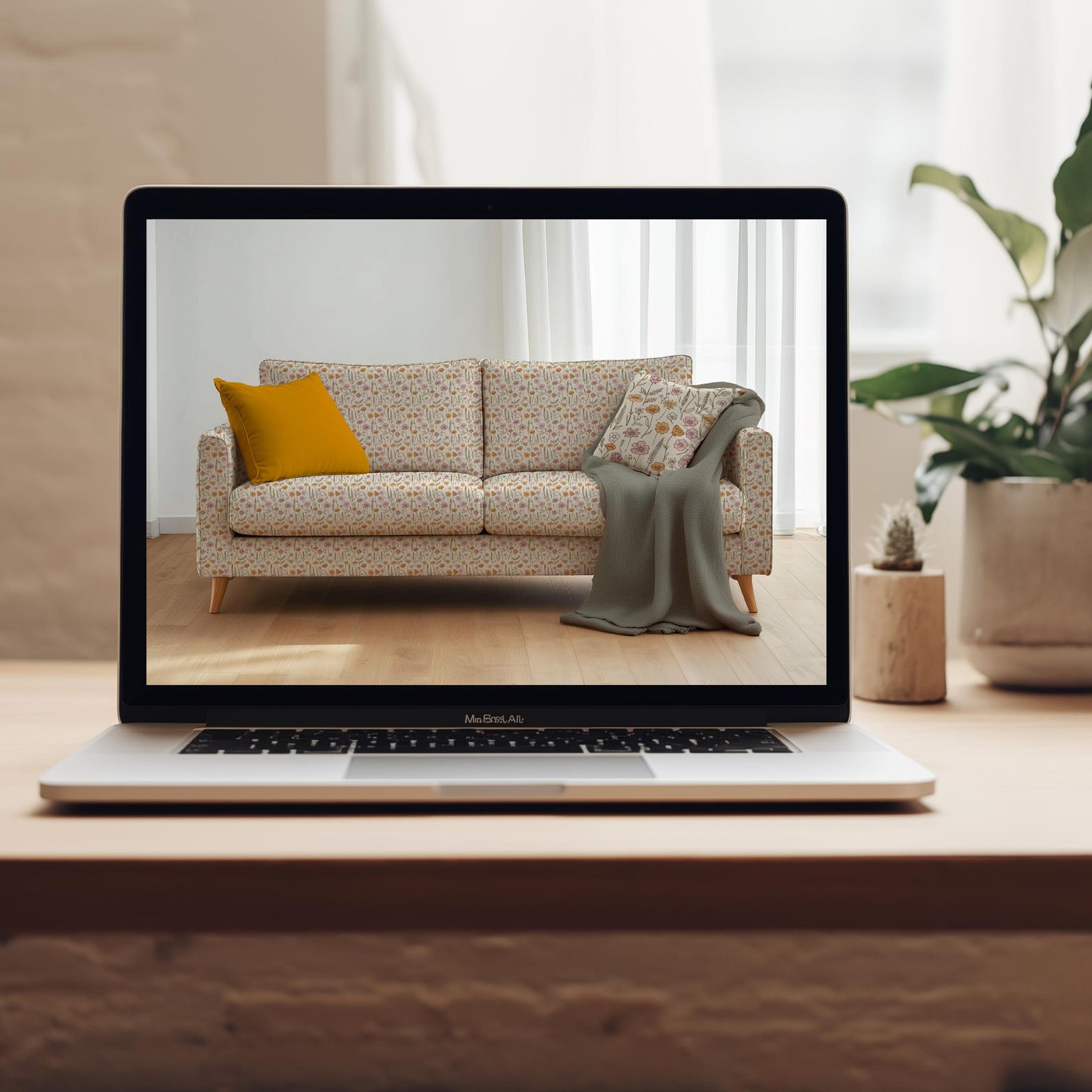 Upholstery Fabric Mockup (PSD), Editable Fofa With Blanket and Pillows ...