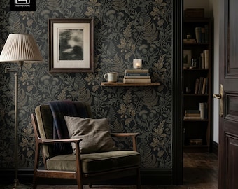 Dark Moody Living Room Wallpaper Mockup PSD, Smart Object Photoshop Template, Seamless Pattern Digital Download