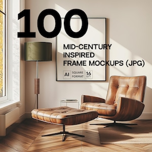 Mid-Century Modern Wandrahmen Mockup Bundle (100 JPG), Vintage Interior Blanko Poster Mockup Set, gestalteter Druck POD Hintergrund 70er Jahre Retro Design