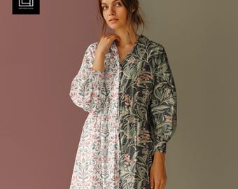 Realistic Cotton Dress Mock-up (PSD+JPG), Elegant Fabric Pattern Mockup, Editable Textile Template, Young Female Model Design Presentation