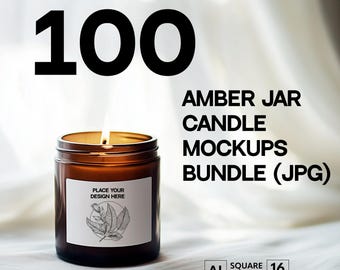Paquete de maquetas de velas ámbar (100 JPG), conjunto de plantillas realistas para frascos de velas perfumadas, visualización estética de productos para fabricantes de velas.
