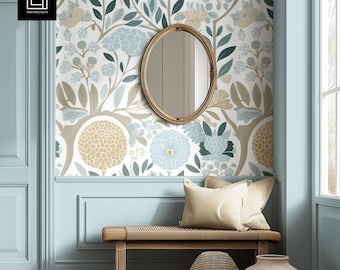 Wallpaper With Wainscotting Mockup (PSD), Blank Wall Seamless Surface Pattern Mock-up, Peel-and-stick Wall Covering Decal Preview Template