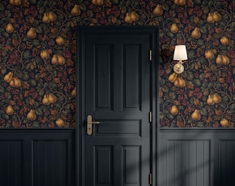 Fall 2026 Wallpaper Mockup, Farmhouse Hallway Interior PSD, Photoshop Smart Object, POD Seamless Pattern, Adjustable Door Paneling Color