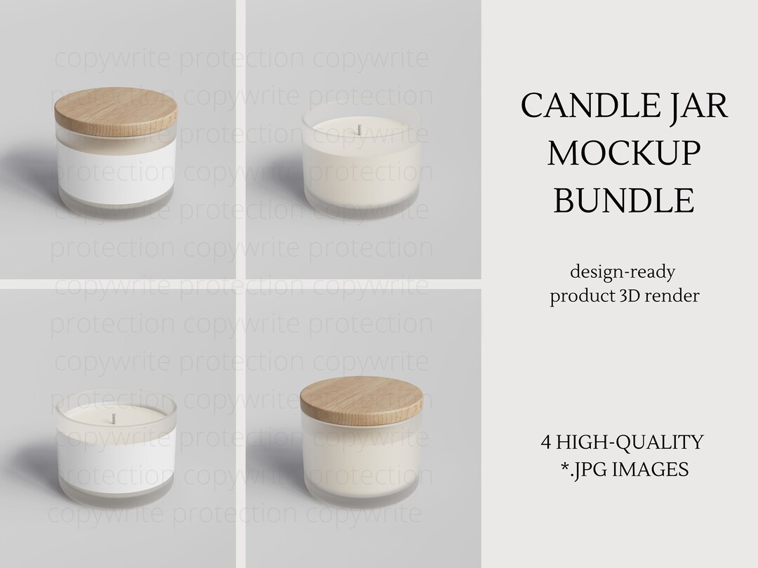 Frosted Glass Candle Jar With Wooden Lid realistic 3D Renders Etsy