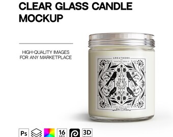 Realistic Candle Mockup, Commercial Clear Glass Aluminium Lid Candle Template, 3D Mock-up, Printify Candle Jar Mockup for POD Business