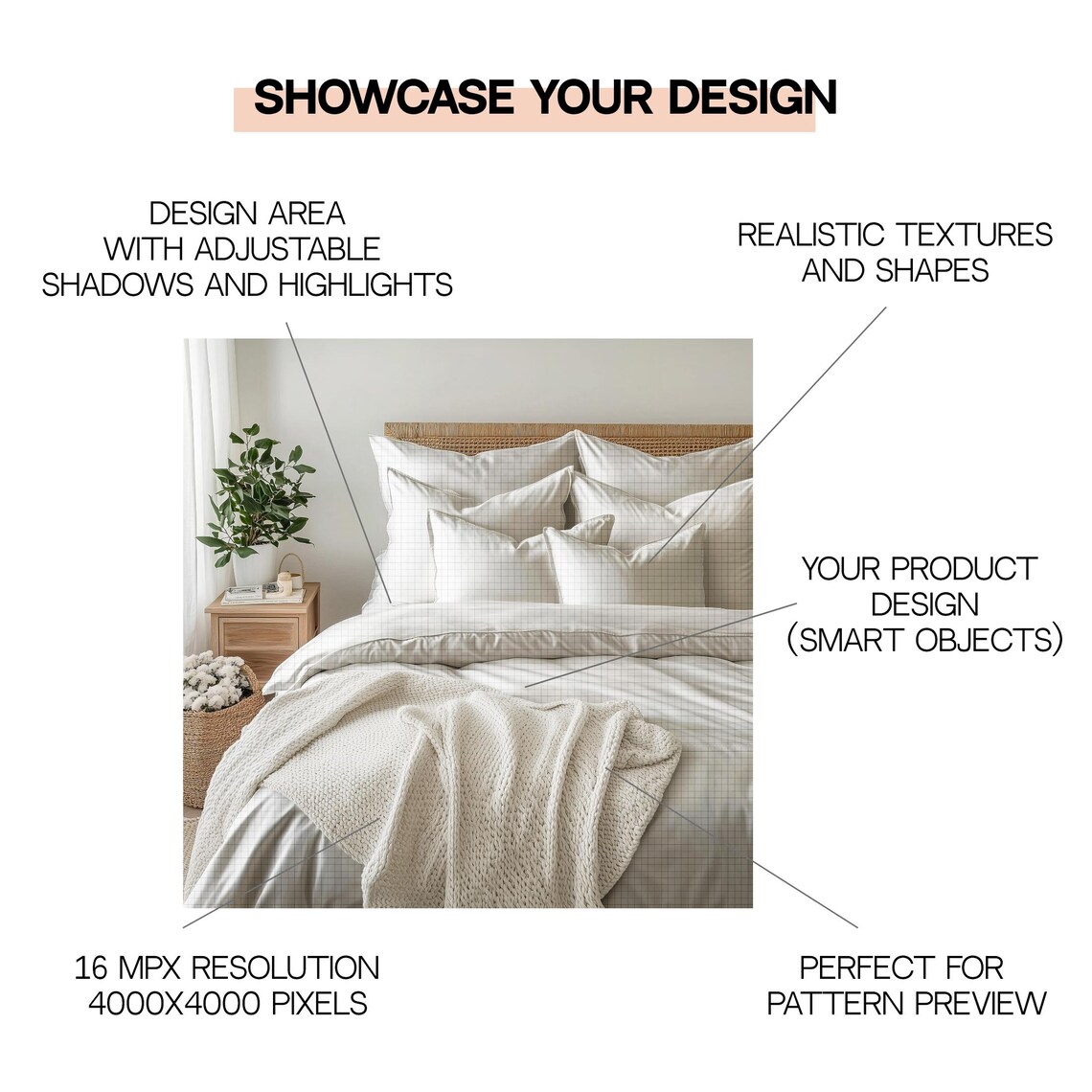 Bedding Textile Design Display Showcase, Bed Linen Mockup (PSD Smart ...