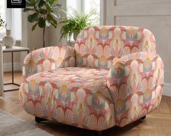 Modern Armchair Mockup PSD, Upholstery Fabric Mockup, Photoshop Smart Object, Contemporary Interior Scene, Pattern Designer Showcase, POD