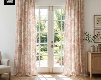 Cottagecore Curtain Mockup PSD, French Door Farmhouse Living Room, Photoshop Smart Object, Seamless Pattern, Digital Download PNG