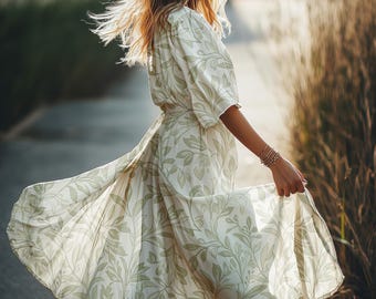 Summer Dress Mockup (Layered PSD), Boho Style Faceless Model Fabric Mock-up, Closeup Natural Textile Template, Seamless Pattern Preview