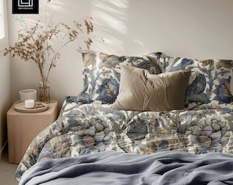 Maqueta de ropa de cama (objeto inteligente PSD), vista previa de patrón de tela de ropa de cama realista, escaparate de diseño textil, plantilla ajustable sin costuras