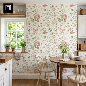 Wallpaper Mockup PSD, Cottagecore Kitchen Scene, Smart Object, Seamless Pattern, Digital Download, Photoshop Mockup