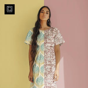 Natural Dress Mockup, Adjustable Fabric Mock-up (PSD+JPG), Textile Template Editable Photoshop Template, Summer Cotton Dress Female Model