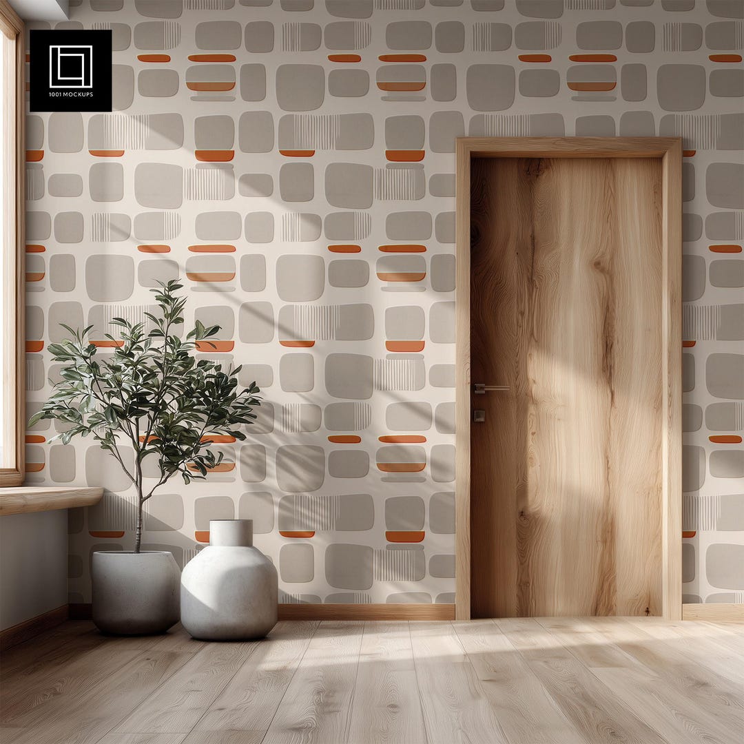 Emboss Effect Wallpaper Mockup | Entryway With Wooden Door | Editable ...